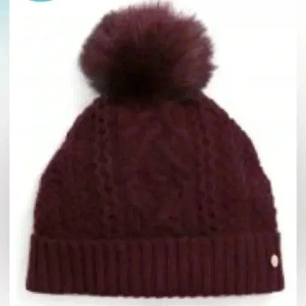 Ted Baker purple Cable knitted pom-pom beanie - Picture 2 of 4